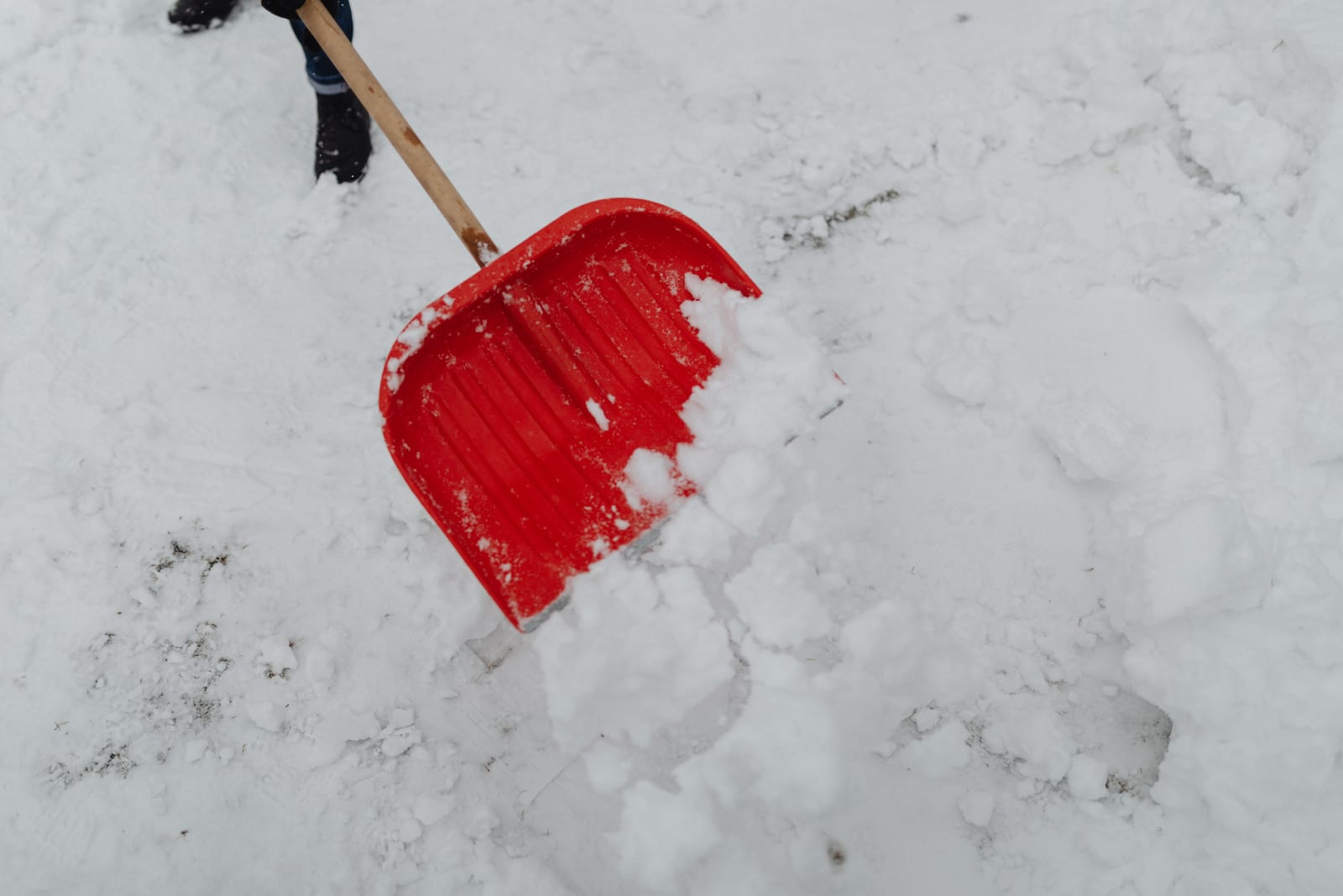 A snow plow blade mounted on a truck.